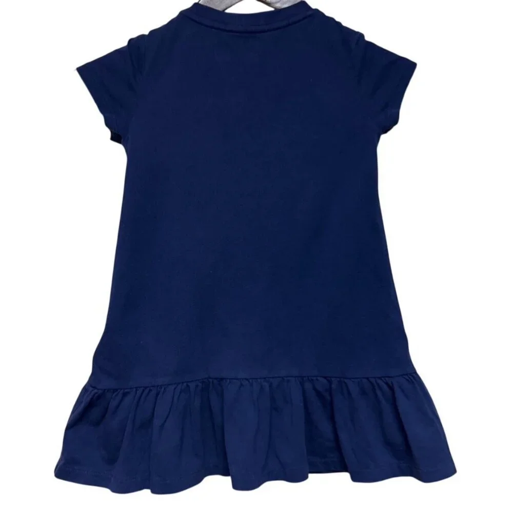 Ralph Lauren Girl's Jersey Dress Bear Graphic  Short Sleeve Ruffle 24 Months